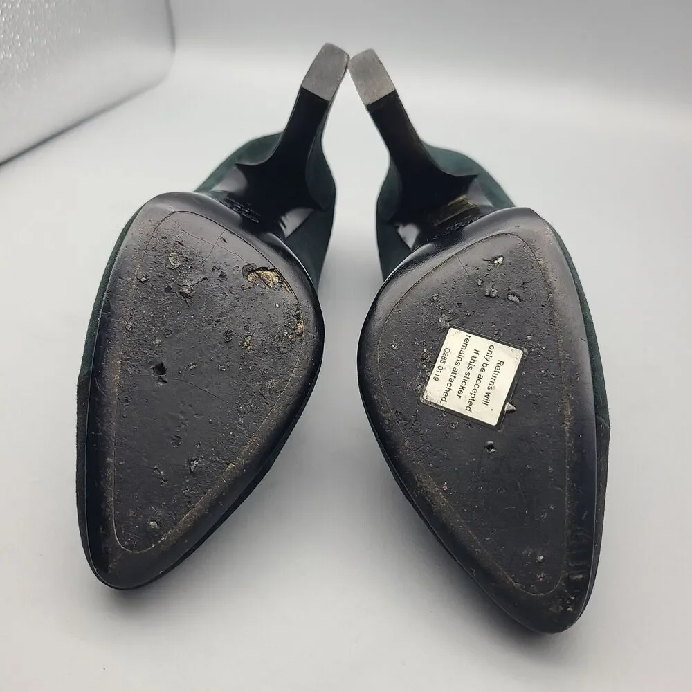 Prada Heel Pumps Shoes Donna Calzature Green Black Suede Cap Toe Sz 6 36 Used - Picture 7 of 10